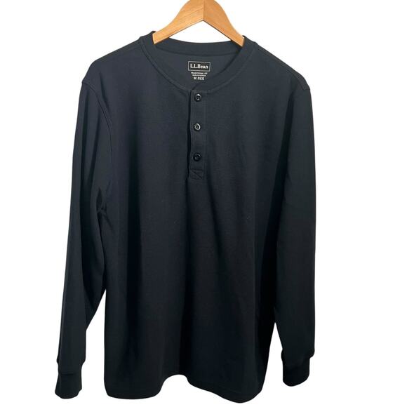 L.L. BEAN Men's Unshrinkable Mini-Waffle HenleyLong-Sleeve Navy Traditional Fit - Picture 1 of 16